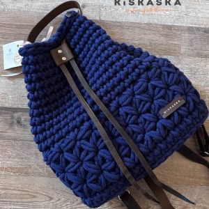 Kiskaska horgolt táska - Virágos hátitáska - Sötétkék