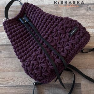 Kiskaska horgolt táska - Virágos hátitáska - Burgundi